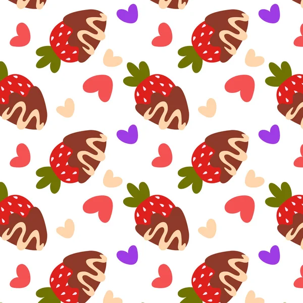 Seamless Pattern Chocolate Strawberries Festive Background Valentine Day — Stock Vector