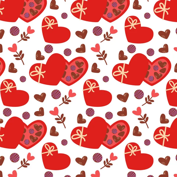Ημέρα Του Αγίου Βαλεντίνου Σοκολάτα Καραμέλα Καρδιά Κουτί Διάνυσμα Εικονογράφηση — Διανυσματικό Αρχείο