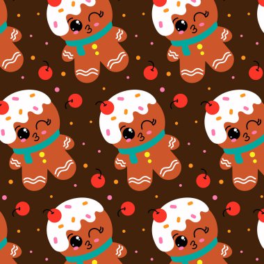 Noel desensiz, şekerli ve kirazlı tatlı zencefilli adam. Vektör illüstrasyonu.