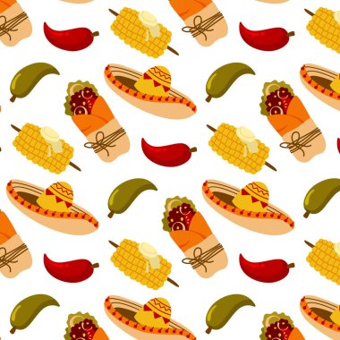 Meksika yemeği kusursuz desenli vektör karikatürü 