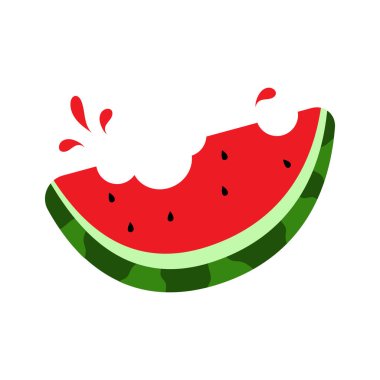 Yaz karpuzu dilimi, bir ısırıkla. Karpuz Çizgi Film Çizimi Meyve Vektörü Tasarımı El Çizimi