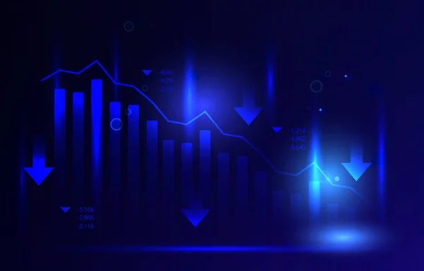 Blauw Licht Negatieve Bar Grafiek Afschrijvingen Zakelijke Economische Recessie — Stockvector