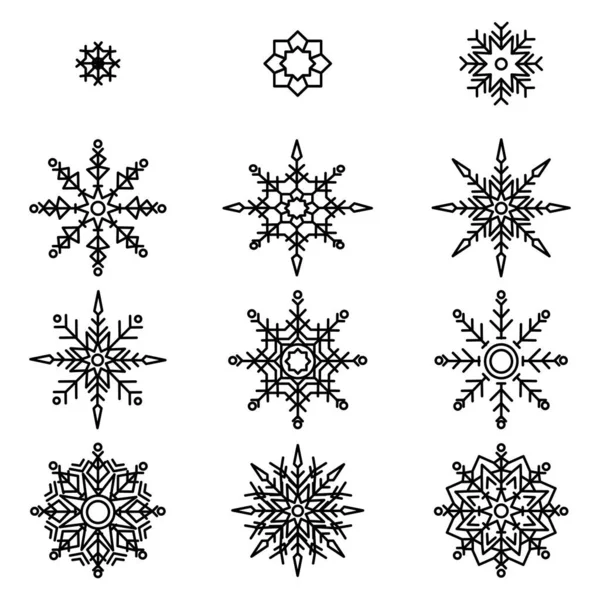 Unico Fiocco Neve Fresco Inverno Neve Raccolta Set — Vettoriale Stock
