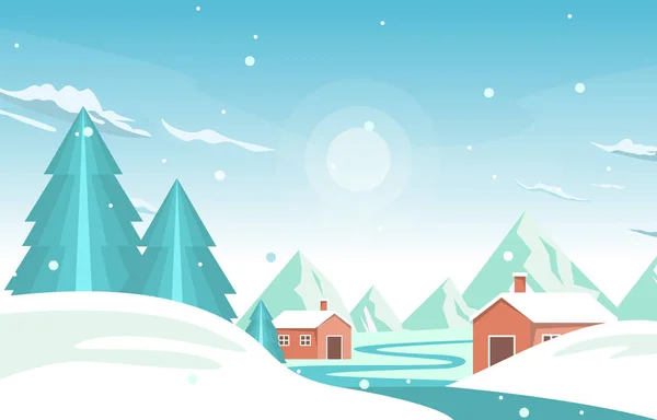 美しい村家山冬の雪景色 — ストックベクタ