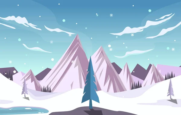 Frumos Village House Mountain Winter Snow Peisaj — Vector de stoc