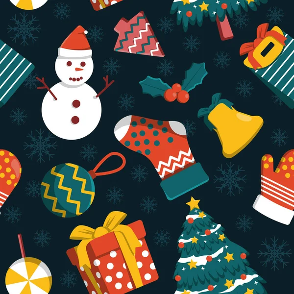 Stagione Invernale Dicembre Buon Natale Vacanze Senza Soluzione Continuità Pattern — Vettoriale Stock