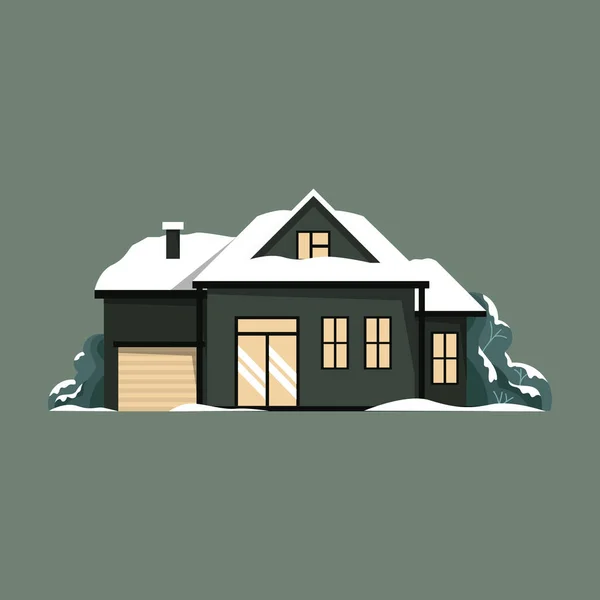 Design Minimalista Casa Neve Unica Stagione Invernale Illustrazione — Vettoriale Stock