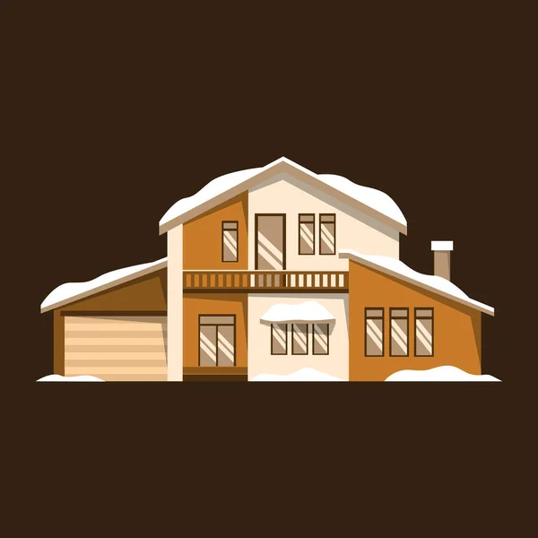 Casa Construção Casa Luxo Neve Inverno Estação Ilustração Design — Vetor de Stock