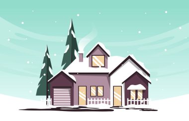 Ev Çamı Karda Çam Kışlık İllüstrasyon