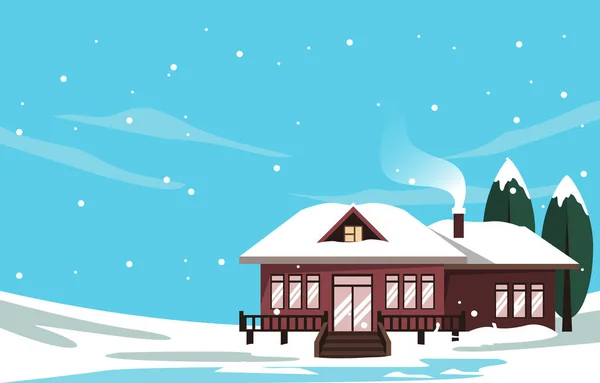 雪の中の家の木 Winter Illustration — ストックベクタ