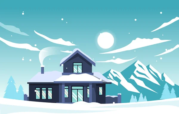 Casa Casa Montanha Neve Outono Inverno Ilustração —  Vetores de Stock