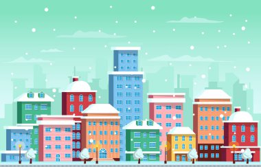 Şehir manzarası Soğuk Kış Kar Binası