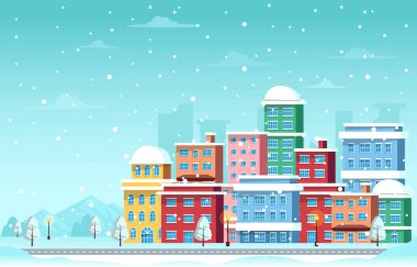 Şehir manzarası Soğuk Kış Kar Binası