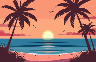 Altın Gökte Gün Batımlı Deniz Doğası Görünümü