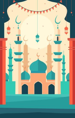 Cami ve Fener İslami Kurban Bayramı Kartı