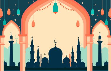 Cami Silueti İslami Kurban Bayramı Kopya Alanı olan Festival Kartı