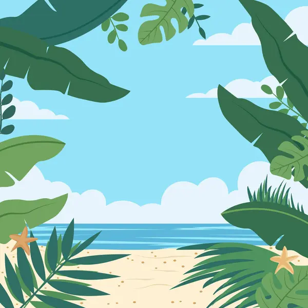 Sommar Strand Ram Bakgrund Med Tropiska Blad Växt Och Kopiera Royaltyfria illustrationer