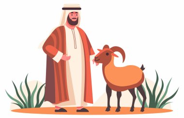 Kurban Bayramı 'nda Koyun Keçili İslami Arap Adam