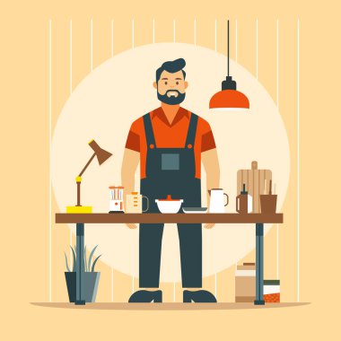 Babalar Günü 'nüz kutlu olsun. Babanızın Karakteri, Gülümseyen İfadesiyle Şef olarak çalışıyor.