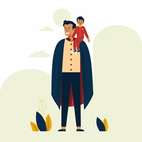 Šťastný Den Otců Oslava Charakterem Otce Jako Superhrdina Drží Svého Stock Ilustrace