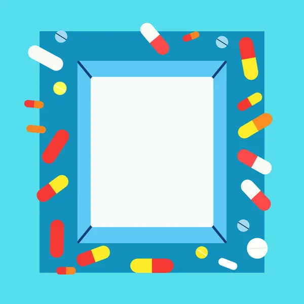 Prázdný Papírový Rám Pozadí Lékem Medicína Kapsle Pilulka Vektorová Grafika
