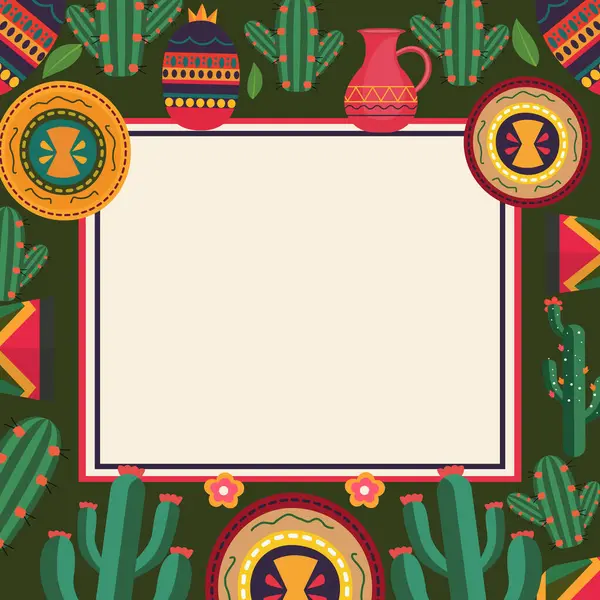 Cinco Mayo Zelený Rám Pozadí Kovboj Klobouk Kaktus Dekorace Kopírovat Stock Ilustrace