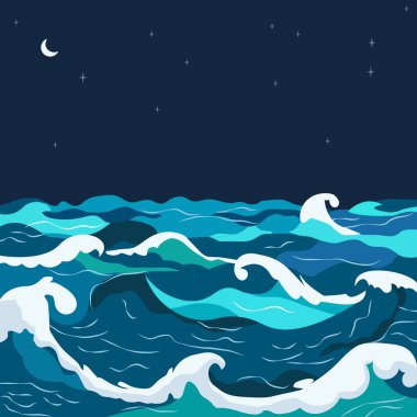 Mavi Deniz 'in Doğası Okyanus Suyu Gece Hilal Dalgaları