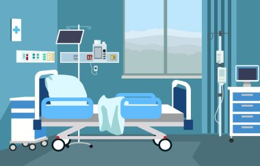 Yatak ve Sağlık Tıbbi Malzemeleri ile Hastane Yatak Odası 'nın İç Manzarası