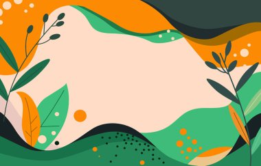 Yaprak Dekorasyonlu Yeşil Akışkan Çerçeve Şablonu