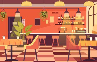 Müşteri Yemek Masası ile Kafe Restoranında Modern İç Manzaranın Görünümü