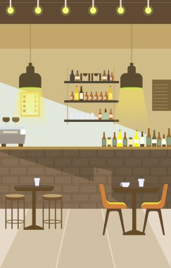 Tuğla Bar ve Müşteri için Sandalye Masası ile Kafe Kafe Kafe 'de İç Manzara