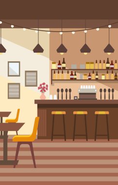 Bar ve Müşteri için Sandalye Masası olan Cafe Restoran 'ın iç mekanı