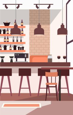 Bar ve Müşteri için Sandalye Masası olan Cafe Restoran 'ın iç mekanı