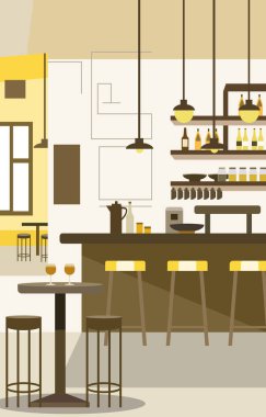 Bar ve Müşteri için Sandalye Masası olan Cafe Restoran 'ın iç mekanı
