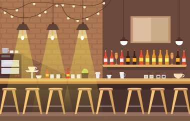 Bar Masası ve Müşteri Sandalyeleri ile Kafe Restoranında Modern İç Görünüm