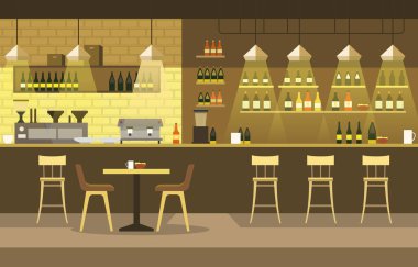 Bar Masası ve Müşteri Sandalyeleri ile Kafe Restoranında Modern İç Görünüm