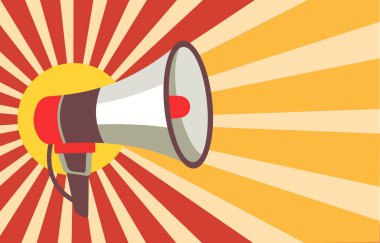 Güneş Işığı Hatları Arkaplanı ile İlgi Anonsu için Megafon Borusu Sözcüsü 'nün Düz Tasarım İllüstrasyonu