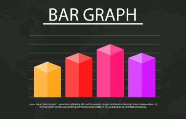 Dünya Haritası Arkaplan İşletme Veri Raporu için Çubuk Grafik Çizelgesinin Düz Tasarımı Çizimi