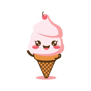 Şirin Pembe Koni Dondurma Çizgi Filminin Mutlu İfadesiyle Vektör Tasarımı