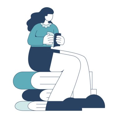 Kız Öğrenci Karakterinin Kitap Okuma Eğitiminde Düz Tasarım Çizimi