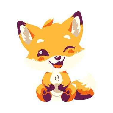 Şirin Bebek Tilki Çizgi Film Karakteri Mutlu İfadeyle Oturuyor