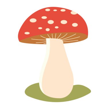 Şirin Mantar Puantiyeli Mantar Mantar Mantarı Besin Vektörü Çizim Etiketi