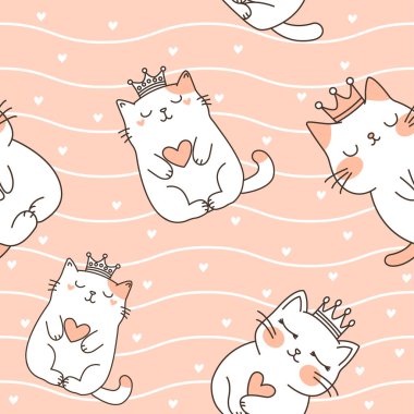 Sevimli Sevgi Kedisinin Kusursuz Şablonu Kahverengi Arkaplanda Dalgalı Çizgileri olan Taç Giyiyor