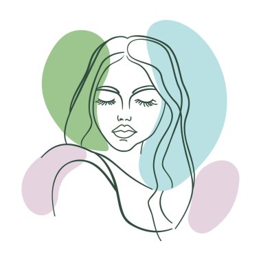 İnce Çizgili Güzel Kız Yeşil Mavi Suluboyalı Güzellik Kozmetik Sağlık Hizmetleri Sanatı