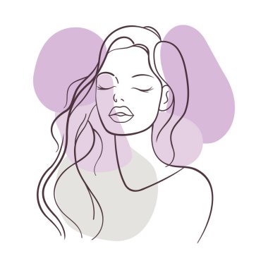 İnce Çizgili Güzel Kız Mor Suluboya ile Güzellik Kozmetik Sağlık Hizmetleri Sanatı