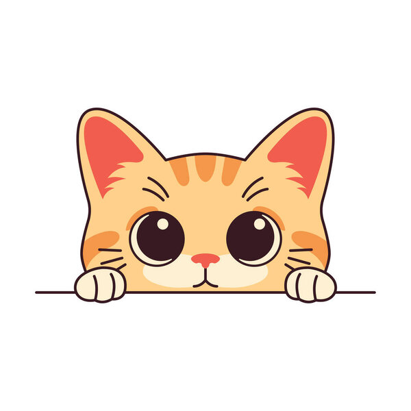 Cute Curious Orange Cat Kitten Cartoon Character Hiding while Peeking