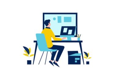 Ofiste bilgisayar kullanan bir adamın görüntüsü