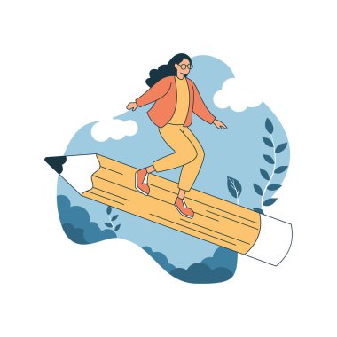 Kız Lisesi Öğrenci Karakteri Parktaki Dev Kalem Sörfü