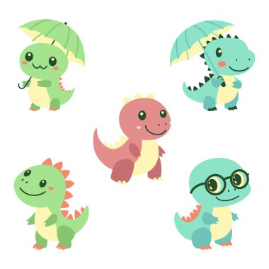 Şirin Bebek Dinozor Maskot Çizgi Film Karakteri Gülümserken Oynuyor
