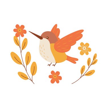 Şirin Sinekkuşu Kolibri Kuşu Çiçek Çiçeğiyle Doğa Parkında Uçuyor